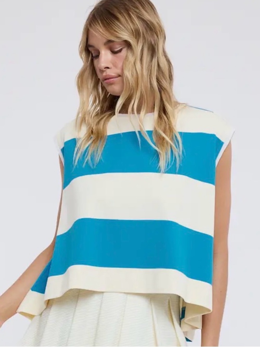 Sleeveless Blue and Cream Striped Boxy Top new with tag